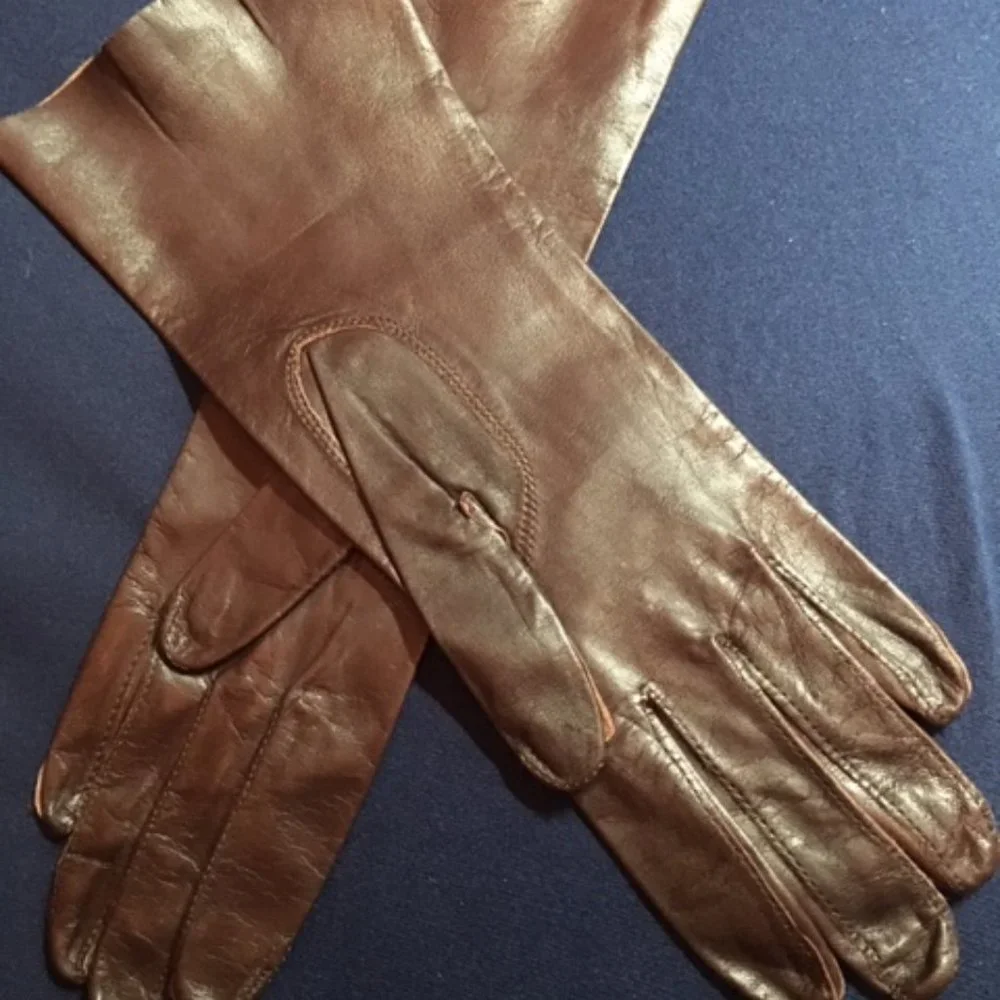 Vintage Dark Brown Leather Thin Dressy Gloves XS 6.5 Petite